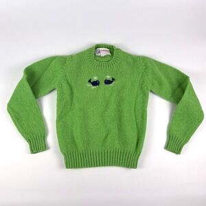 VTG Clansman 100% Shetland Wool Childrens Sweater Sz 12 / 32 Green‎ Blue Whales